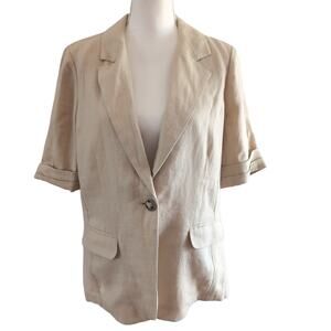 CAbi Beige 100% Linen Short Sleeve Blazer Jacket Size XL